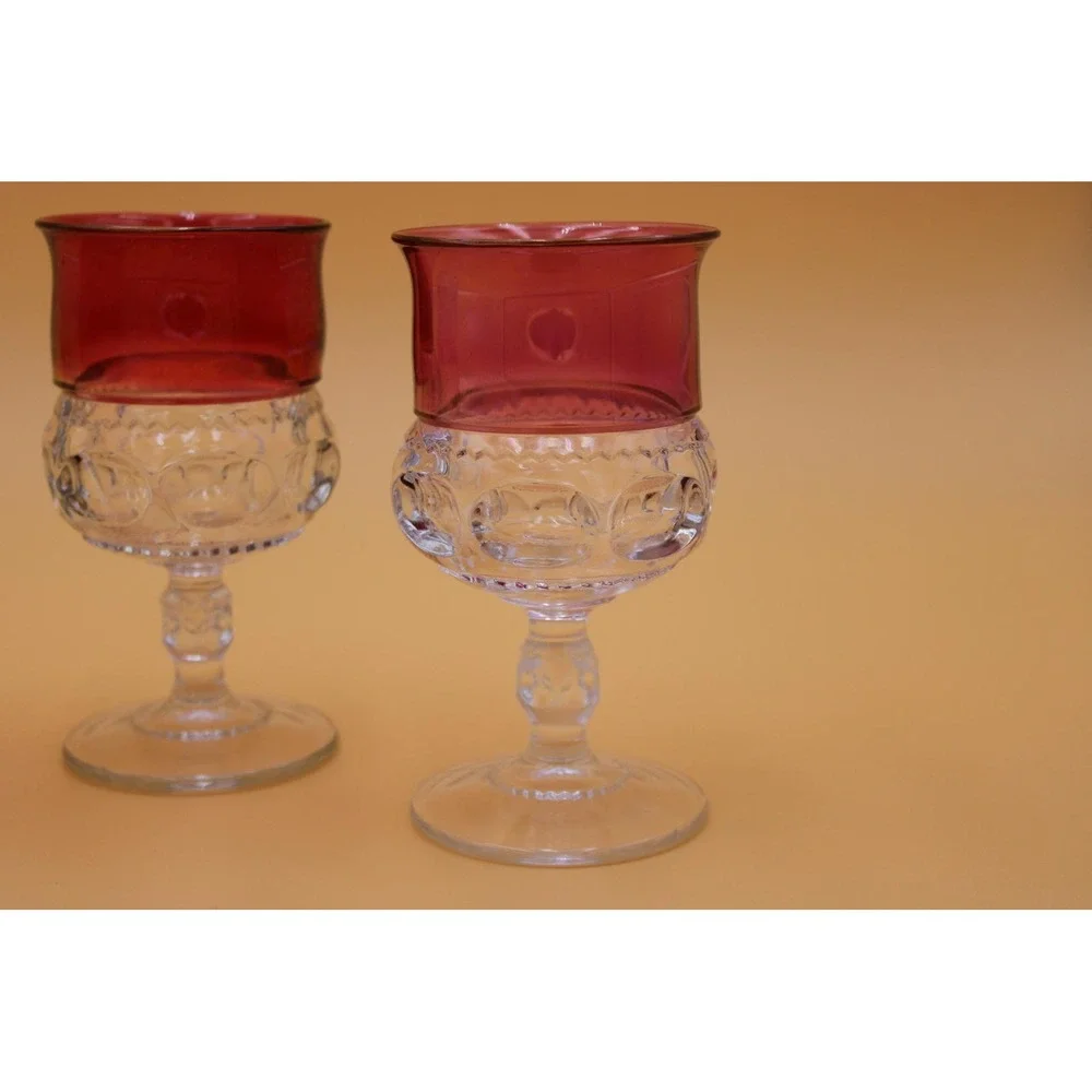 Vintage Tiffin Glass Goblet Set, Ruby Red Kings Crown, 3-Piece